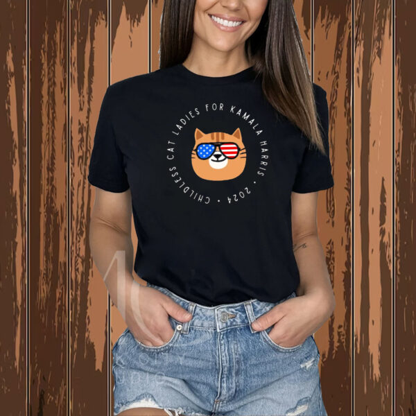 American Flag Shades Cool Cat Lady For Kamala Shirt Kamala Harris 2024 Shirt