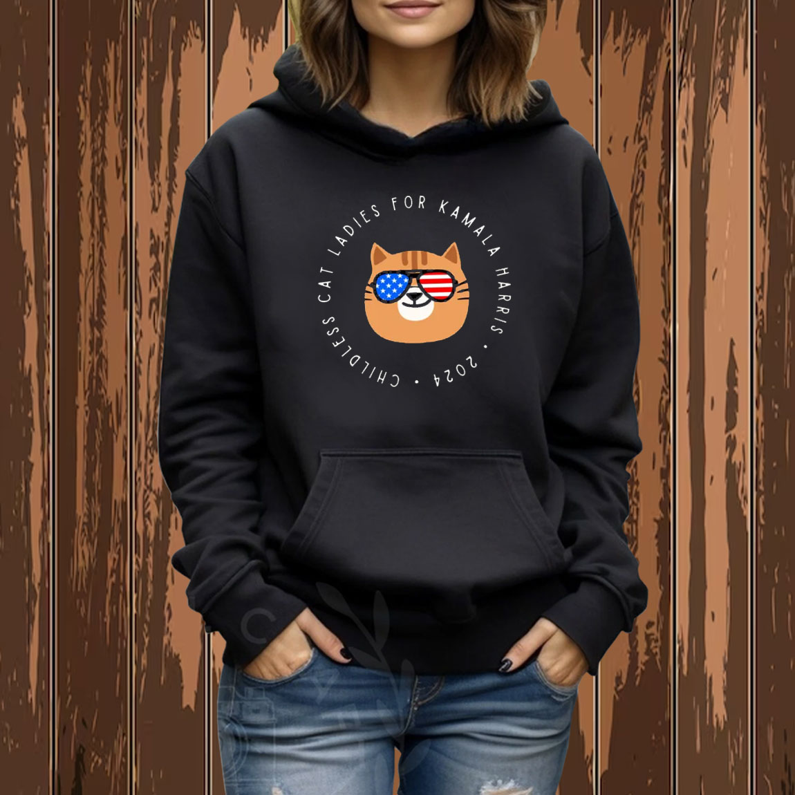 American Flag Shades Cool Cat Lady For Kamala Shirt Kamala Harris 2024 Shirt