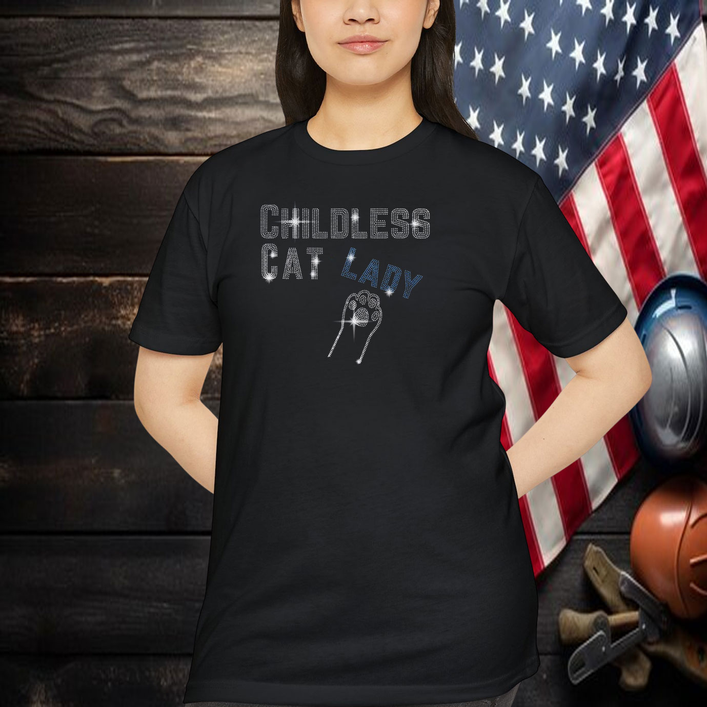 Childless Cat Lady Rhinestone Shirt, Childless Cat Lady For Kamala Shirt
