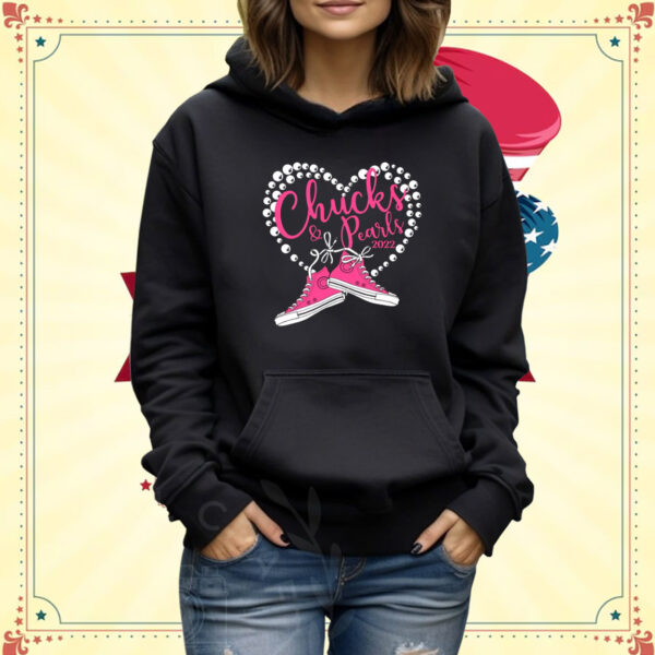 Chucks & Pearls Pearl Heart 2022 Shirt, This Childless Cat Lady Is Voting Kamala Shirt