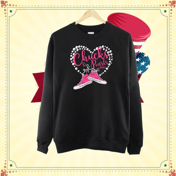 Chucks & Pearls Pearl Heart 2022 Shirt, This Childless Cat Lady Is Voting Kamala Shirt