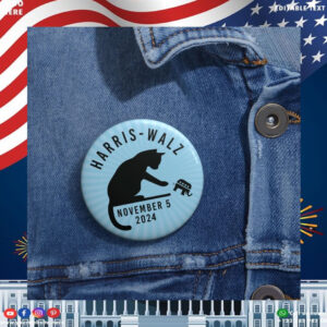Harris-Walz 2024 Election Cat Button