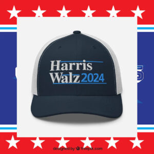 Harris Walz 2024 Embroidered Navy White Black Trucker Cap