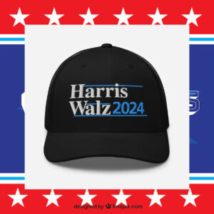 Harris Walz 2024 Embroidered Navy White Black Trucker Cap