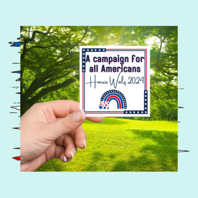 Harris Walz 2024 sticker, vinyl rainbow sticker for liberal voter