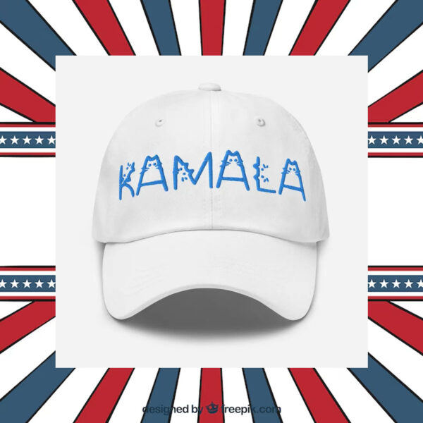 Kamala Cat Letter Embroidered Dad hat Blue Text Cat Lady Election 2024