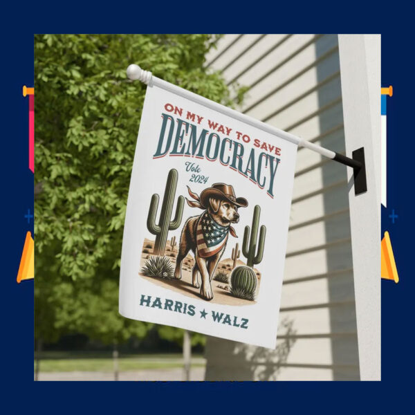 Retro Western Dog Harris Walz 2024 Flag