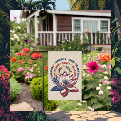 nspirational Lotus Flower Garden Flag - Patriotic American Flag