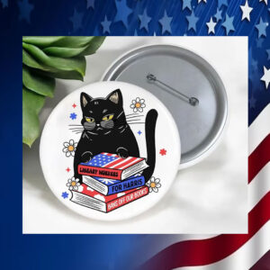 Black Cat Library Workers For Harris Bans Off Our Books Button Pin