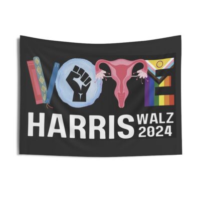 Harris Walz 2024 Vote Banned Books BLM Reproductive LGBT Rights Indoor Wall Tapestries