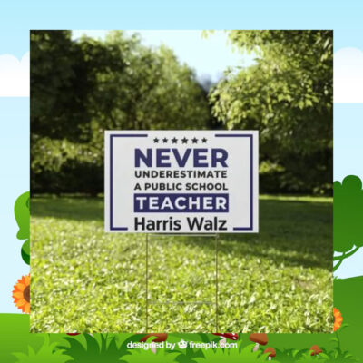 Never Underestimate A Public School Teacher For Harris Walz Yard Sign
