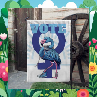 Vote Flag with Blue Flamingo in Chucks and Pearls for Kamala Harris Garden Flag
