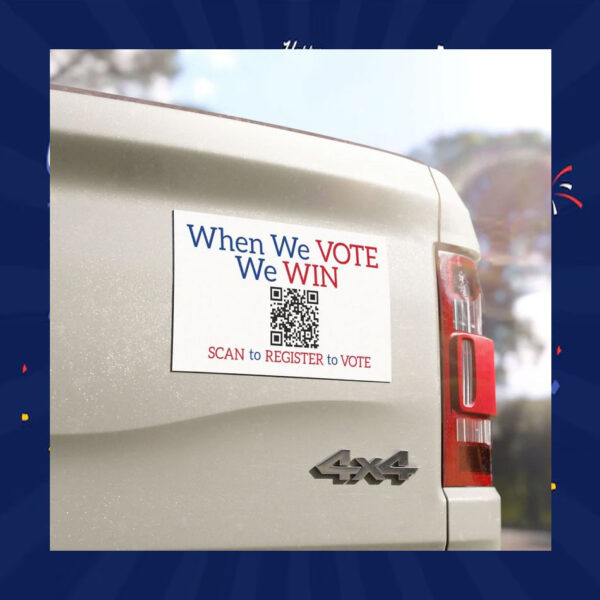 When We Vote We Win Scan To Register To Vote Kamala Bumper Magnet