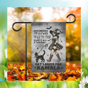 Witch Way To The Polls Cat Ladies For Kamala Halloween Flag