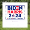 Biden Harris 2024 Truth Hope Decency Yard Sign