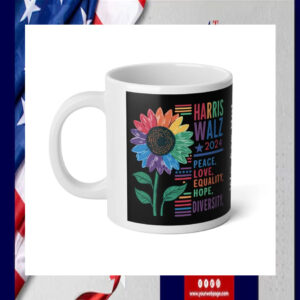 Harris Walz 2024 Colorful Peace, Love, Equality, Hope, Diversity Coffee Mug