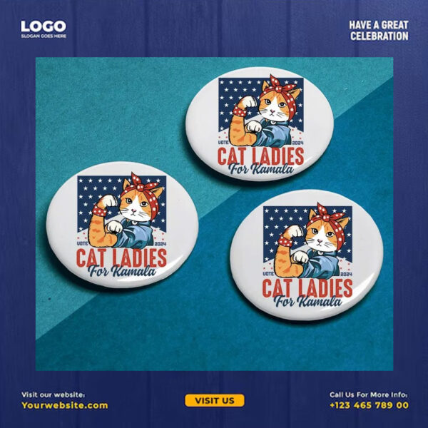 Vote 2024 Cat Ladies For Kamala Pin Button