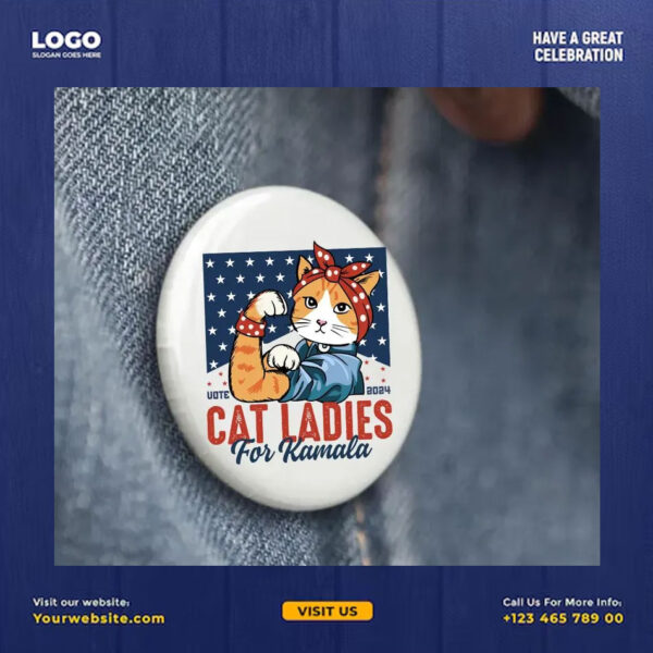 Vote 2024 Cat Ladies For Kamala Pin Button