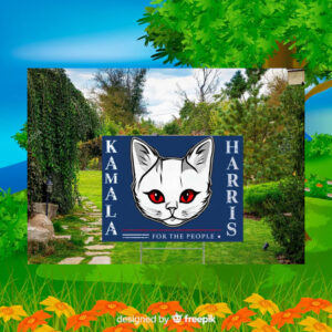 White Cat Kamala Harris For The People Yard Sign