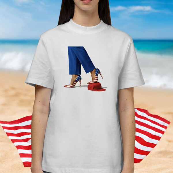 Kamala Harris With High Heels Stepping On Red Hat Shirt
